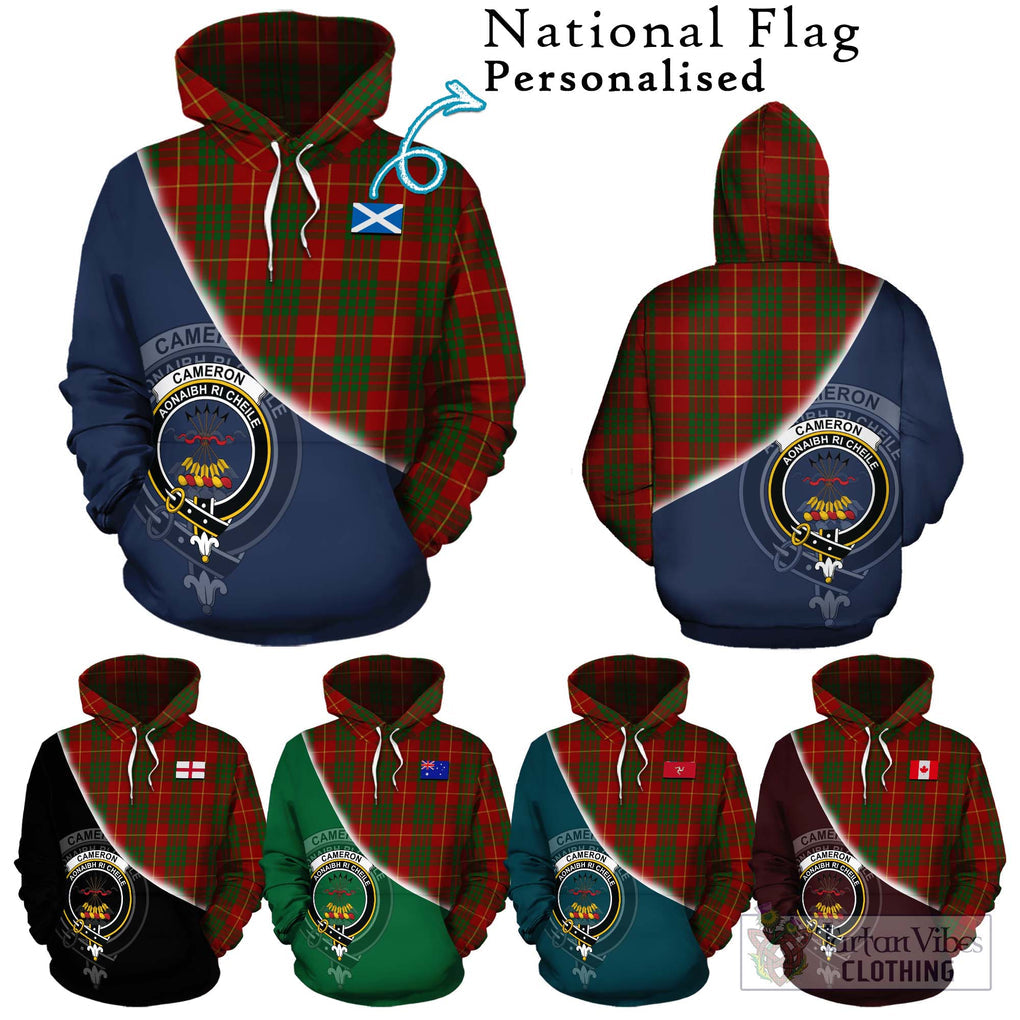 Cameron Tartan Hoodie with Personalised National Flag and Family Crest Half Style Zip Hoodie - Tartanvibesclothing Shop