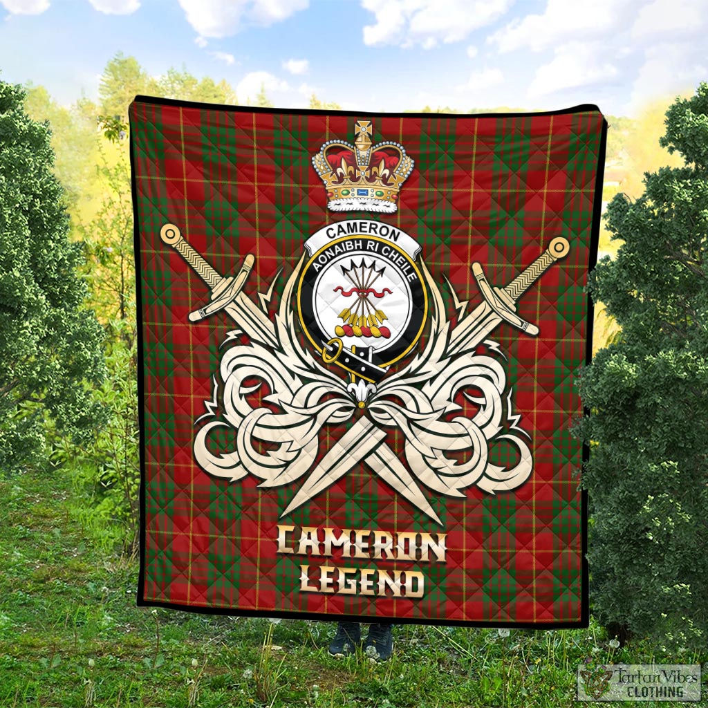 Tartan Vibes Clothing Cameron Tartan Quilt with Clan Crest and the Golden Sword of Courageous Legacy