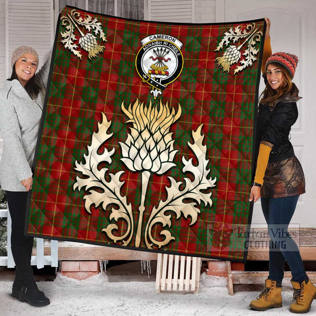 Tartan Vibes Clothing Cameron Tartan Quilt with Family Crest and Golden Thistle Style