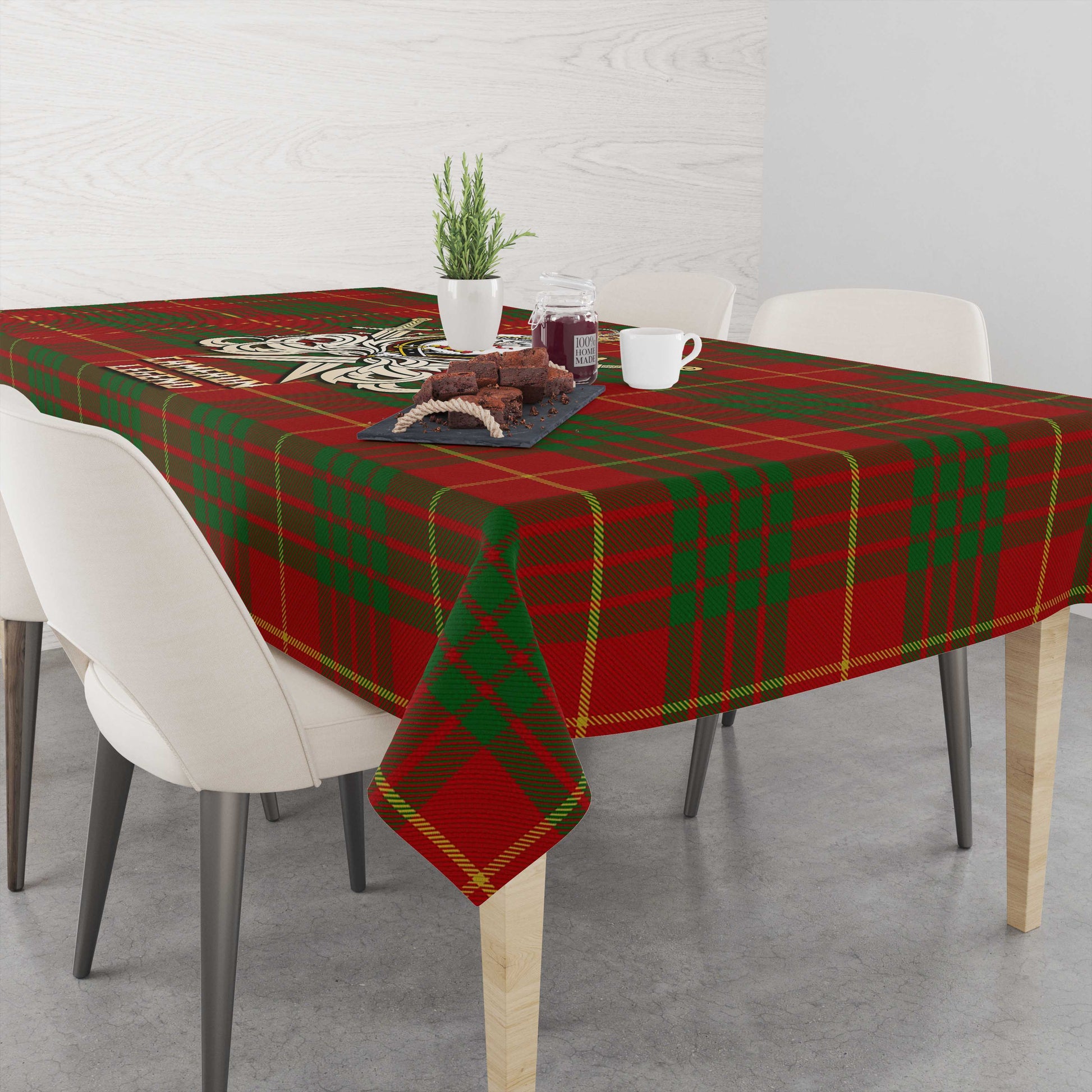 Tartan Vibes Clothing Cameron Tartan Tablecloth with Clan Crest and the Golden Sword of Courageous Legacy