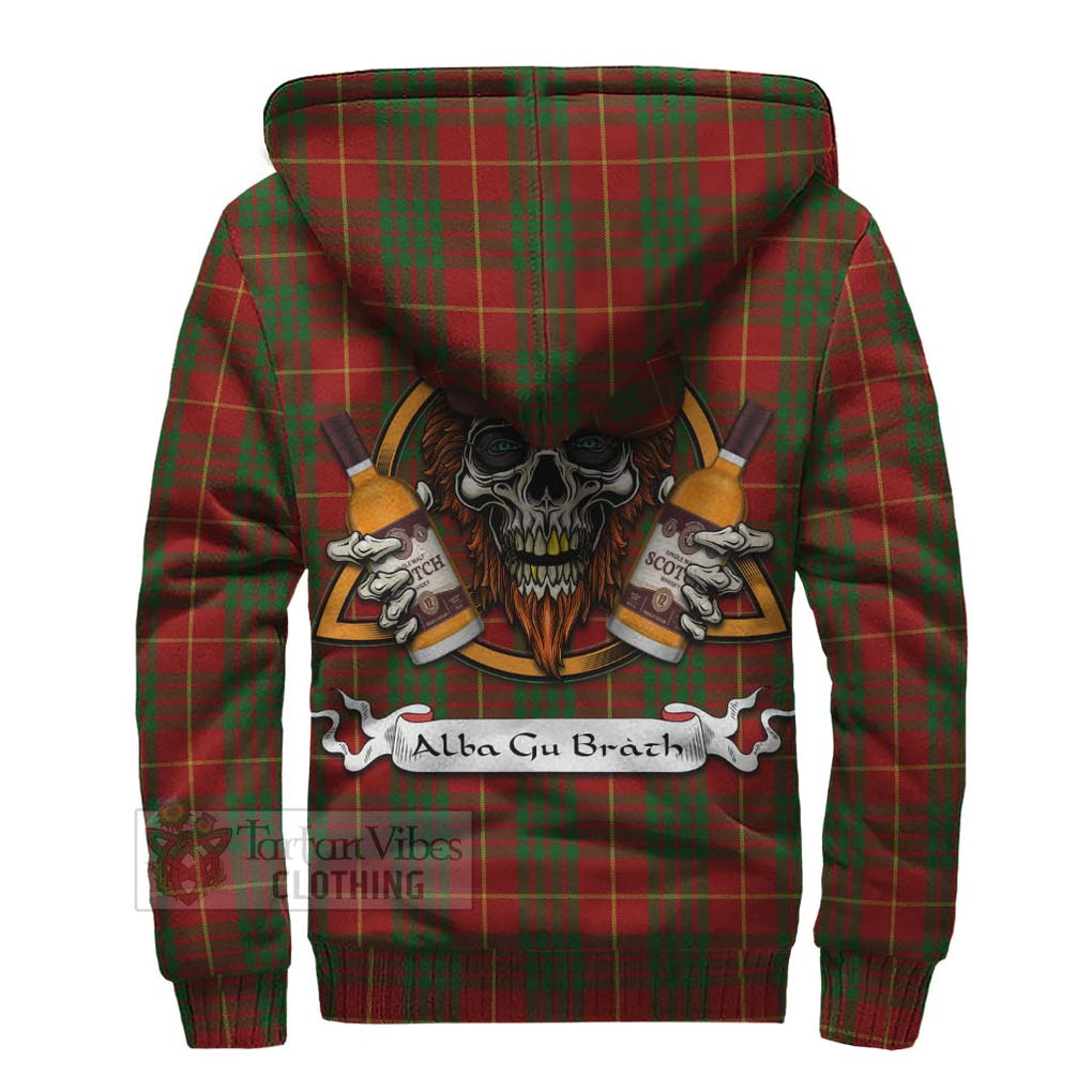 Tartan Vibes Clothing Cameron Tartan Sherpa Hoodie with Family Crest and Bearded Skull Holding Bottles of Whiskey