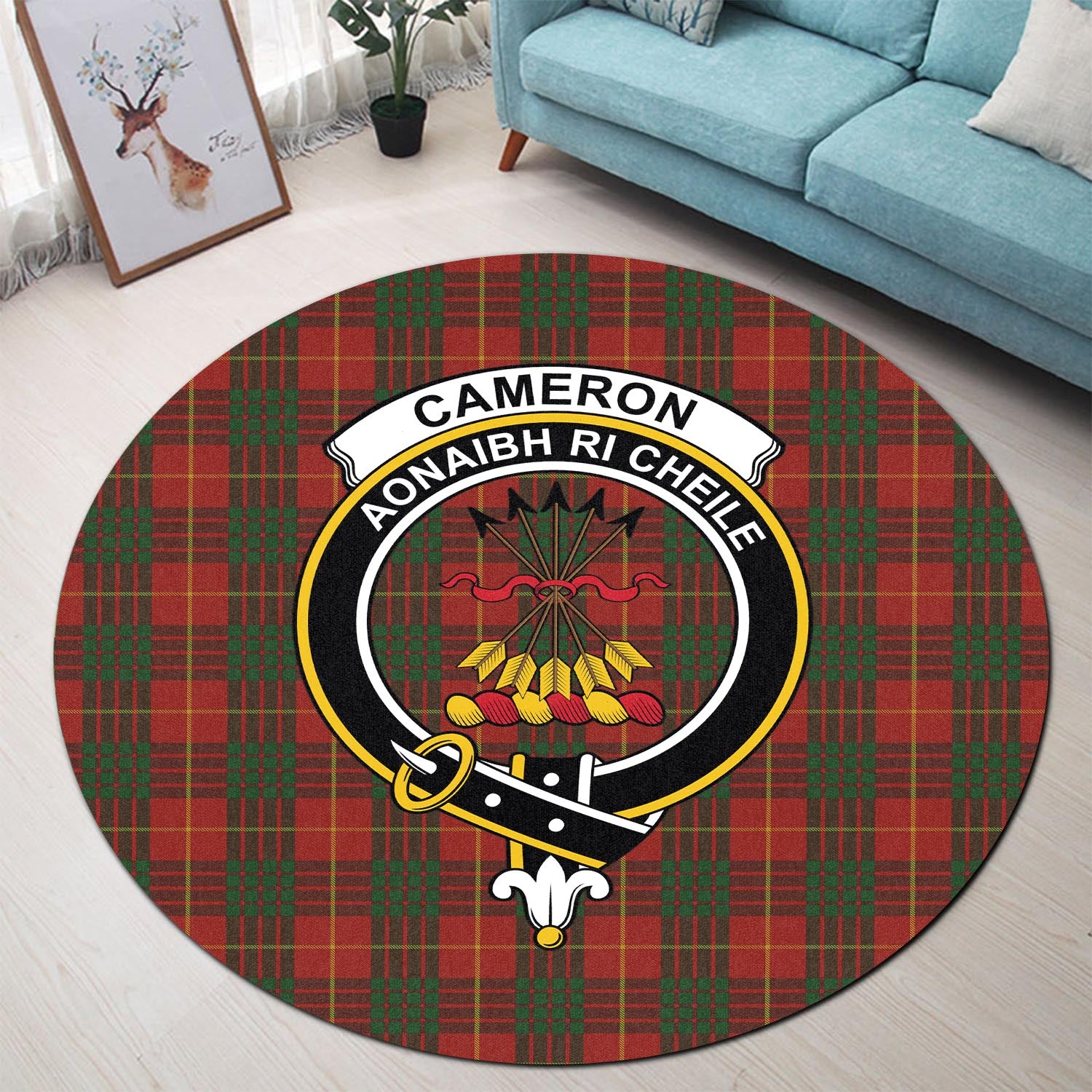 Cameron Tartan Round Rug with Family Crest - Tartanvibesclothing