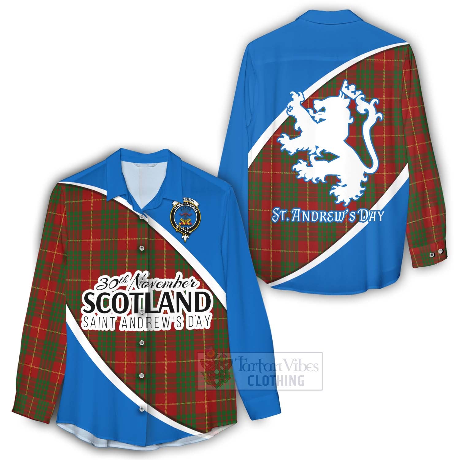 Tartan Vibes Clothing Cameron Family Crest Tartan Women's Casual Shirt Celebrate Saint Andrew's Day in Style