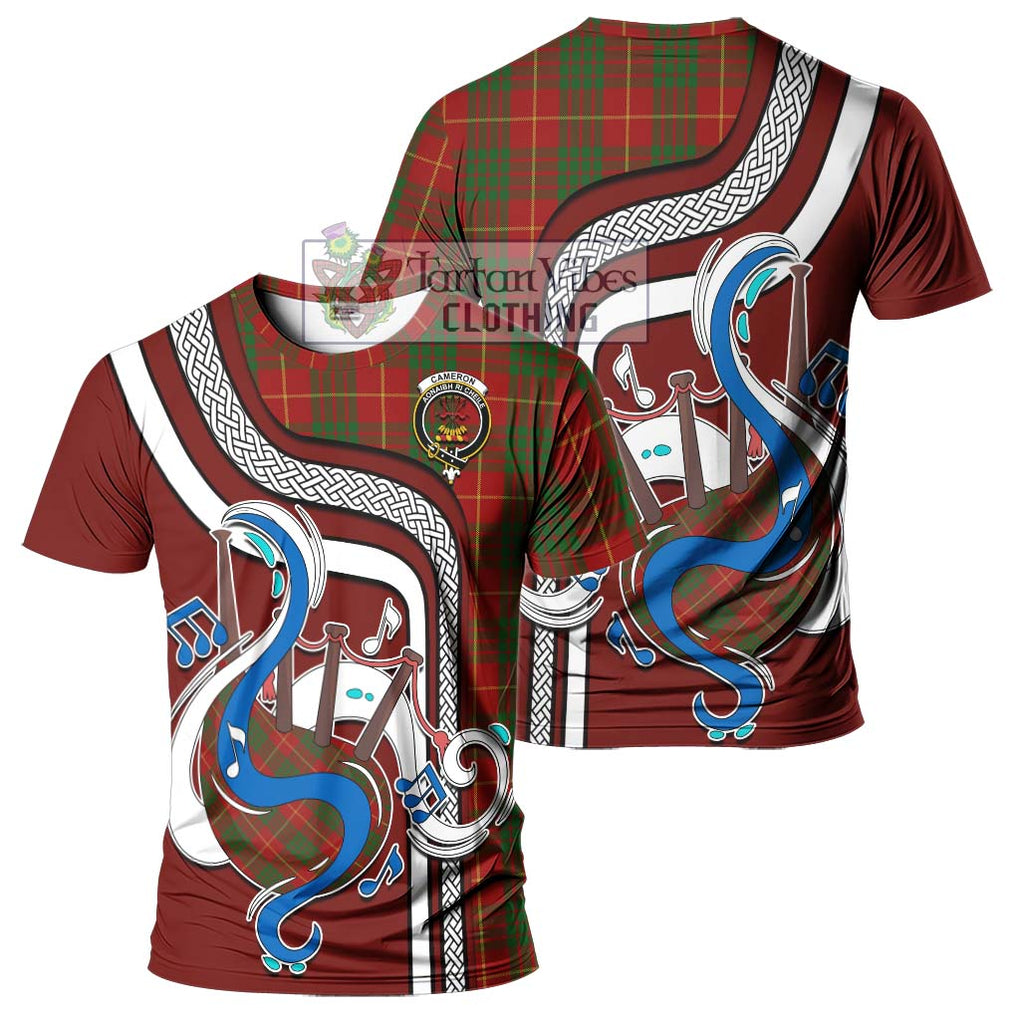 Cameron Tartan T-Shirt with Epic Bagpipe Style - Tartanvibesclothing Shop