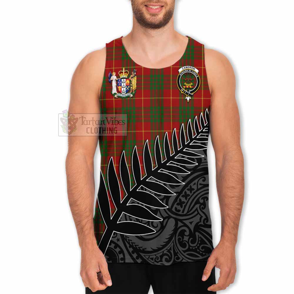 Tartan Vibes Clothing Cameron Crest Tartan Men's Tank Top with New Zealand Silver Fern Half Style