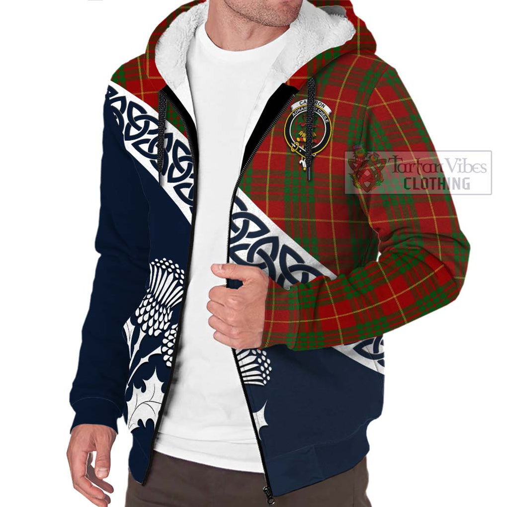 Tartan Vibes Clothing Cameron Tartan Sherpa Hoodie Featuring Thistle and Scotland Map