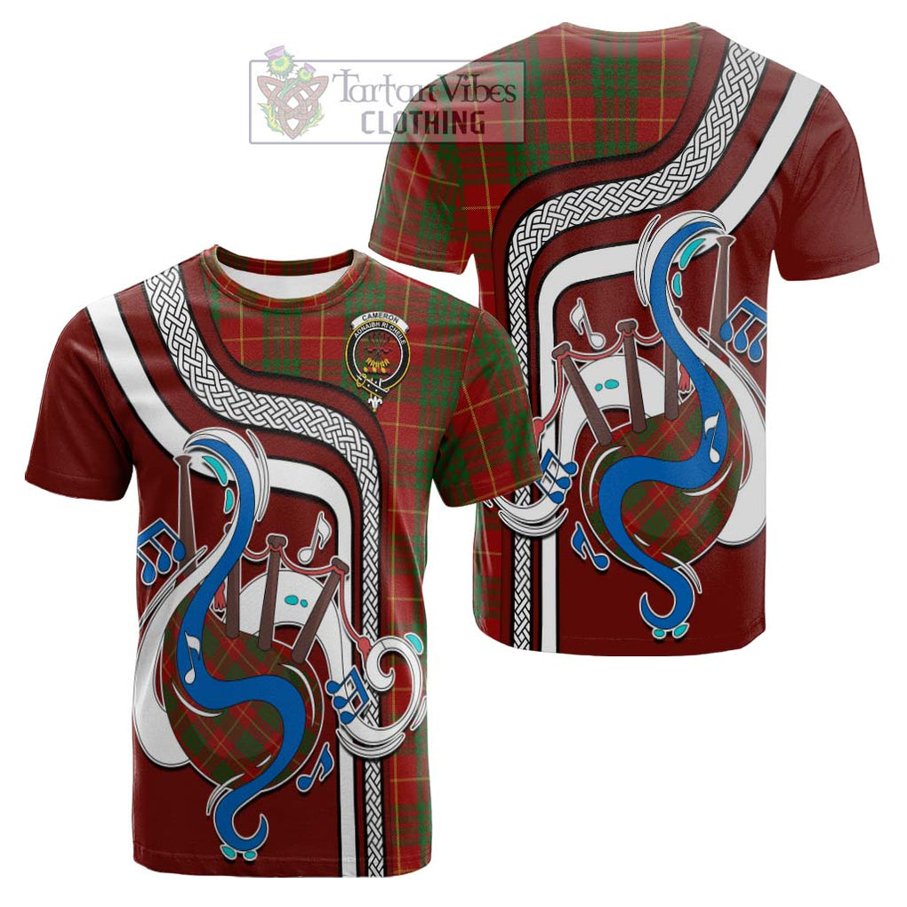 Tartan Vibes Clothing Cameron Tartan Cotton T-shirt with Epic Bagpipe Style