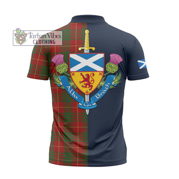 Cameron Tartan Zipper Polo Shirt Alba with Scottish Lion Royal Arm Half Style