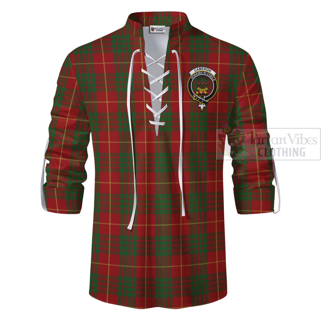 Tartan Vibes Clothing Cameron Tartan Ghillie Kilt Shirt with Family Crest and Bearded Skull Holding Bottles of Whiskey