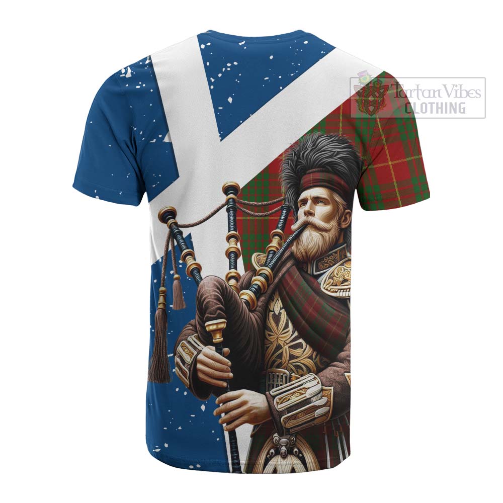 Tartan Vibes Clothing Cameron Tartan Cotton T-shirt with Family Crest Scottish Bagpiper Vibes