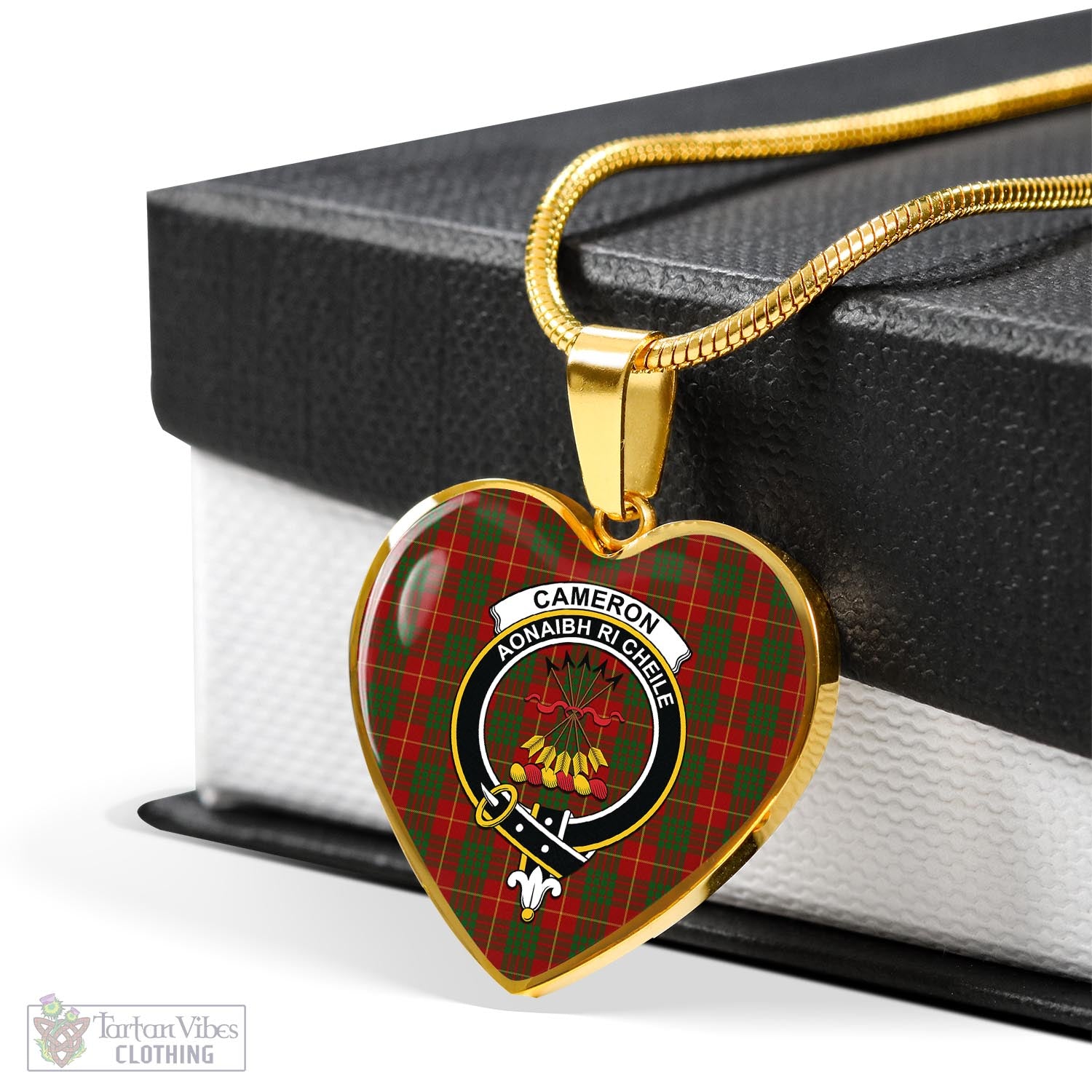 Tartan Vibes Clothing Cameron Tartan Heart Necklace with Family Crest