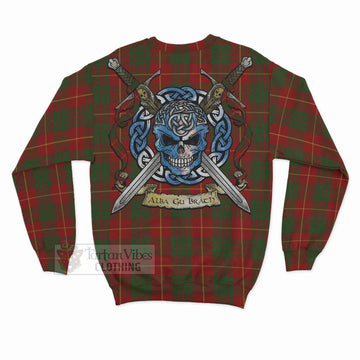 Cameron Tartan Sweatshirt with Family Crest Celtic Skull Style