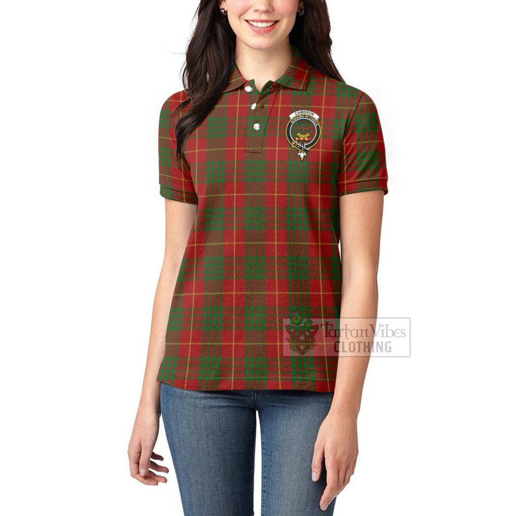 Tartan Vibes Clothing Cameron Tartan Women's Polo Shirt with Family Crest and Bearded Skull Holding Bottles of Whiskey