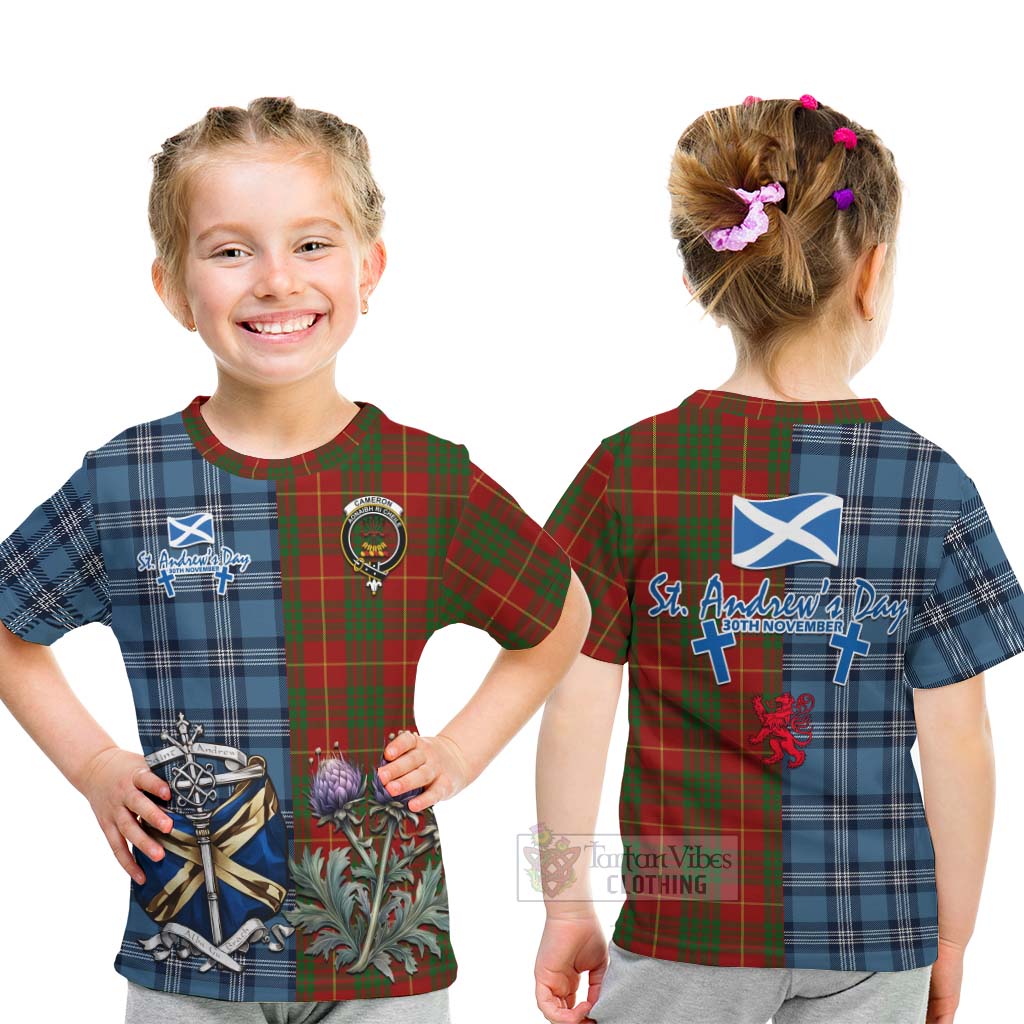 Tartan Vibes Clothing Cameron Tartan Kid T-Shirt Happy St. Andrew's Day Half Tartan Style