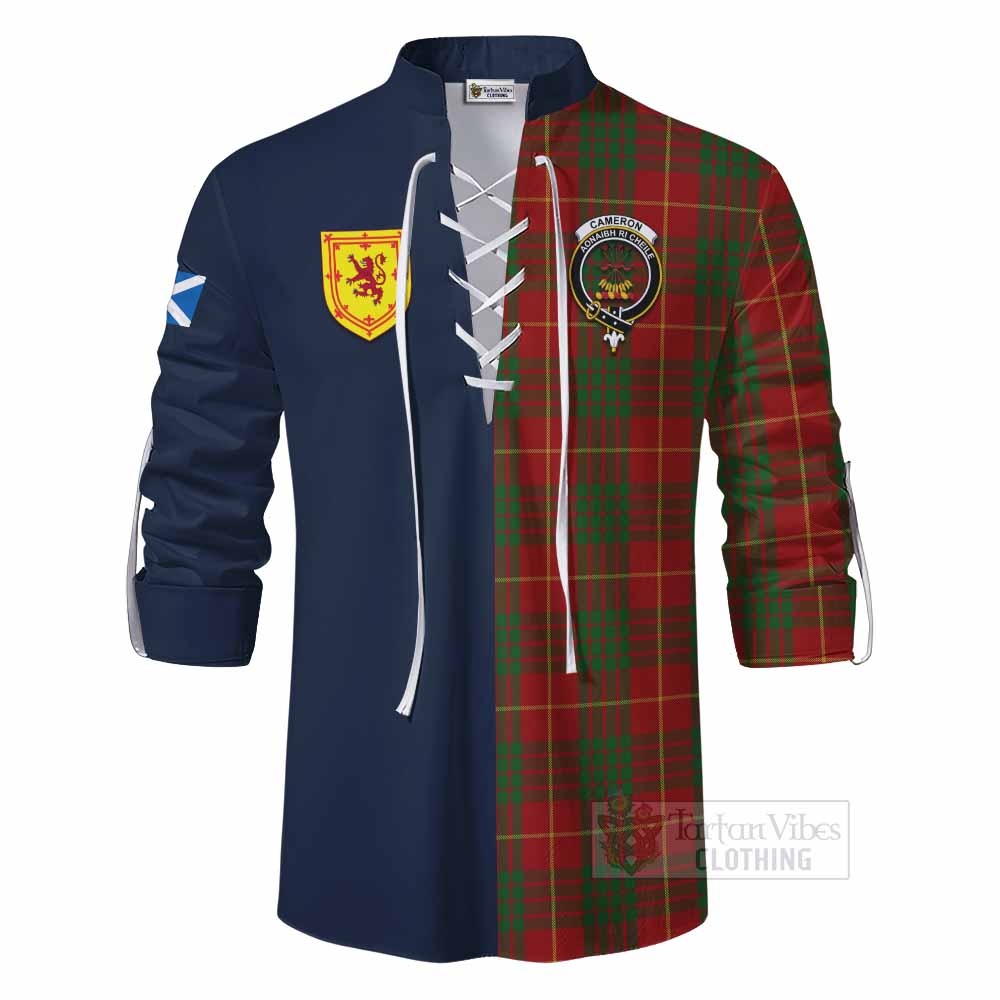 Cameron Tartan Ghillie Kilt Shirt Alba with Scottish Lion Royal Arm Half Style