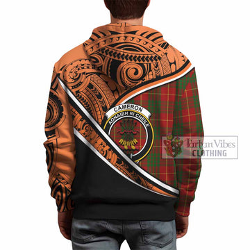 Cameron Crest Tartan Hoodie with Polynesian Vibes Style - Orange Version