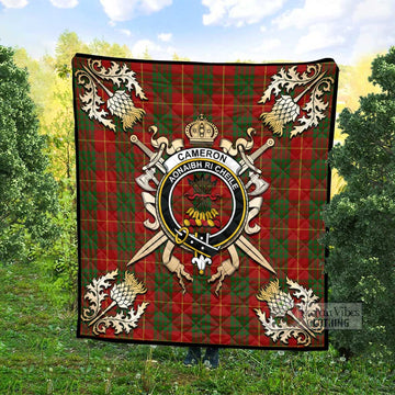 Cameron Tartan Quilt with Family Crest and Scottish Golden Courage Shield