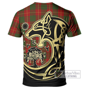 Cameron Tartan T-Shirt with Family Crest Celtic Wolf Style