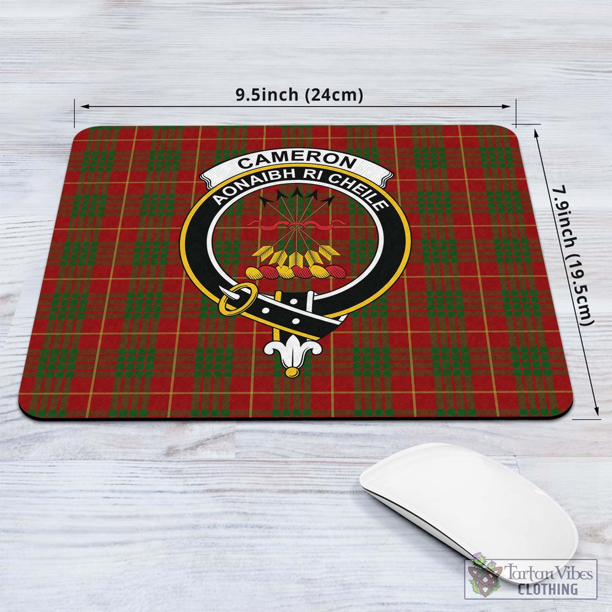 Tartan Vibes Clothing Cameron Tartan Mouse Pad with Family Crest