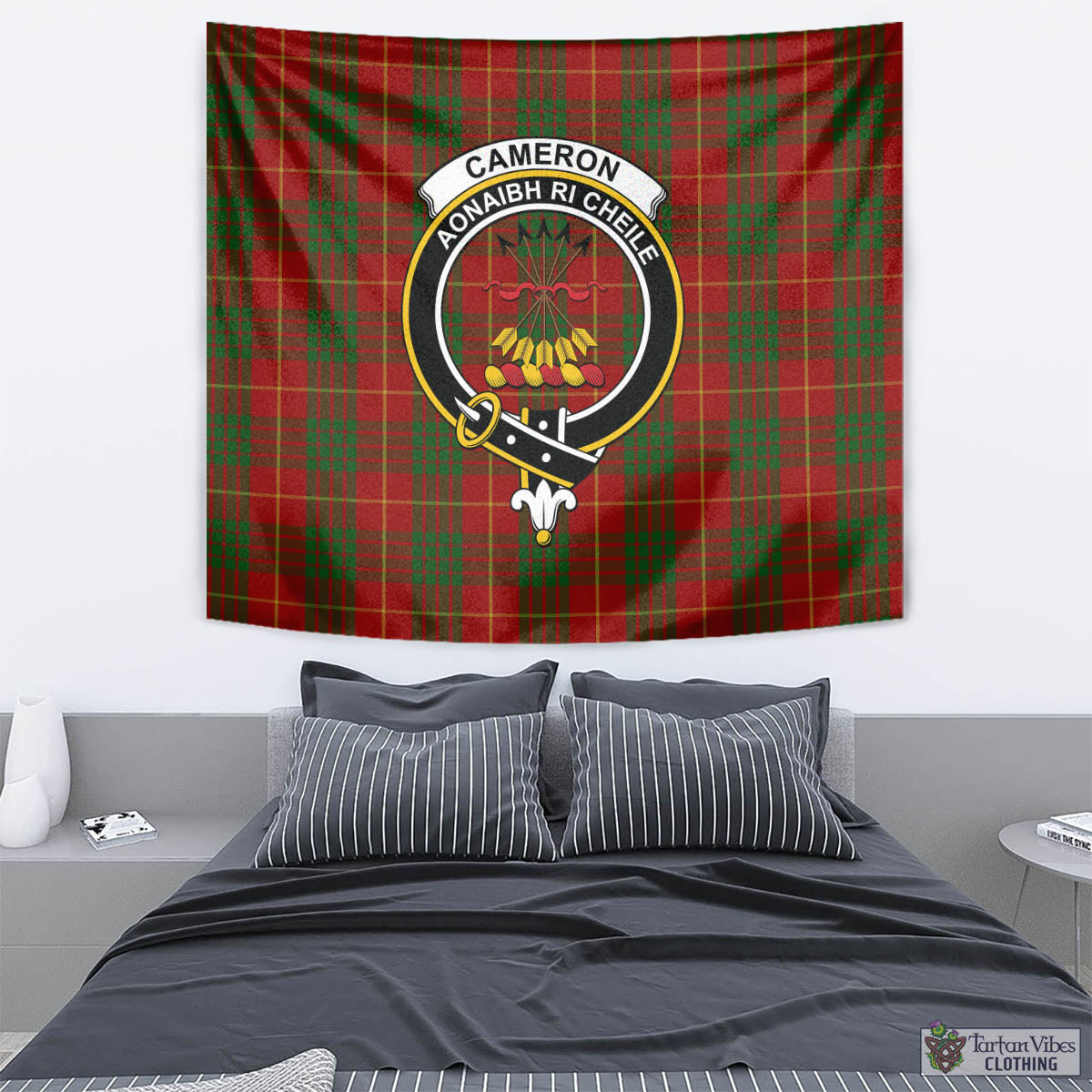 Tartan Vibes Clothing Cameron Tartan Tapestry Wall Hanging and Home Decor for Room with Family Crest