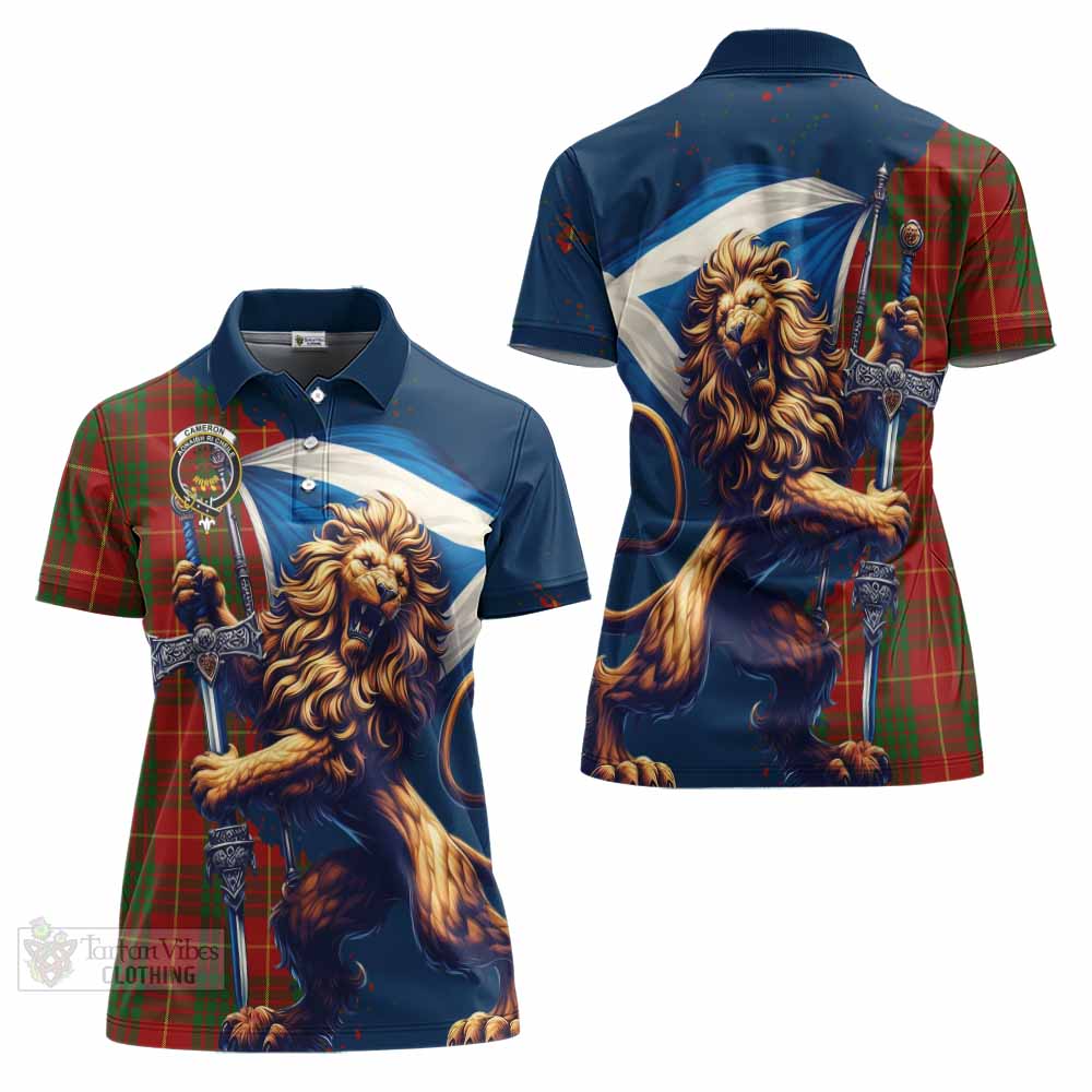 Tartan Vibes Clothing Cameron Tartan Family Crest Women's Polo Shirt with Scottish Majestic Lion