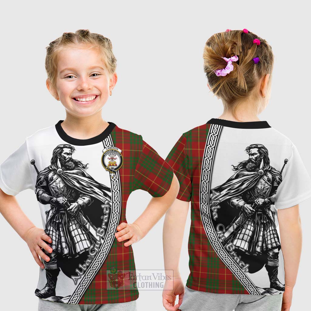 Tartan Vibes Clothing Cameron Tartan Clan Crest Kid T-Shirt with Highlander Warrior Celtic Style