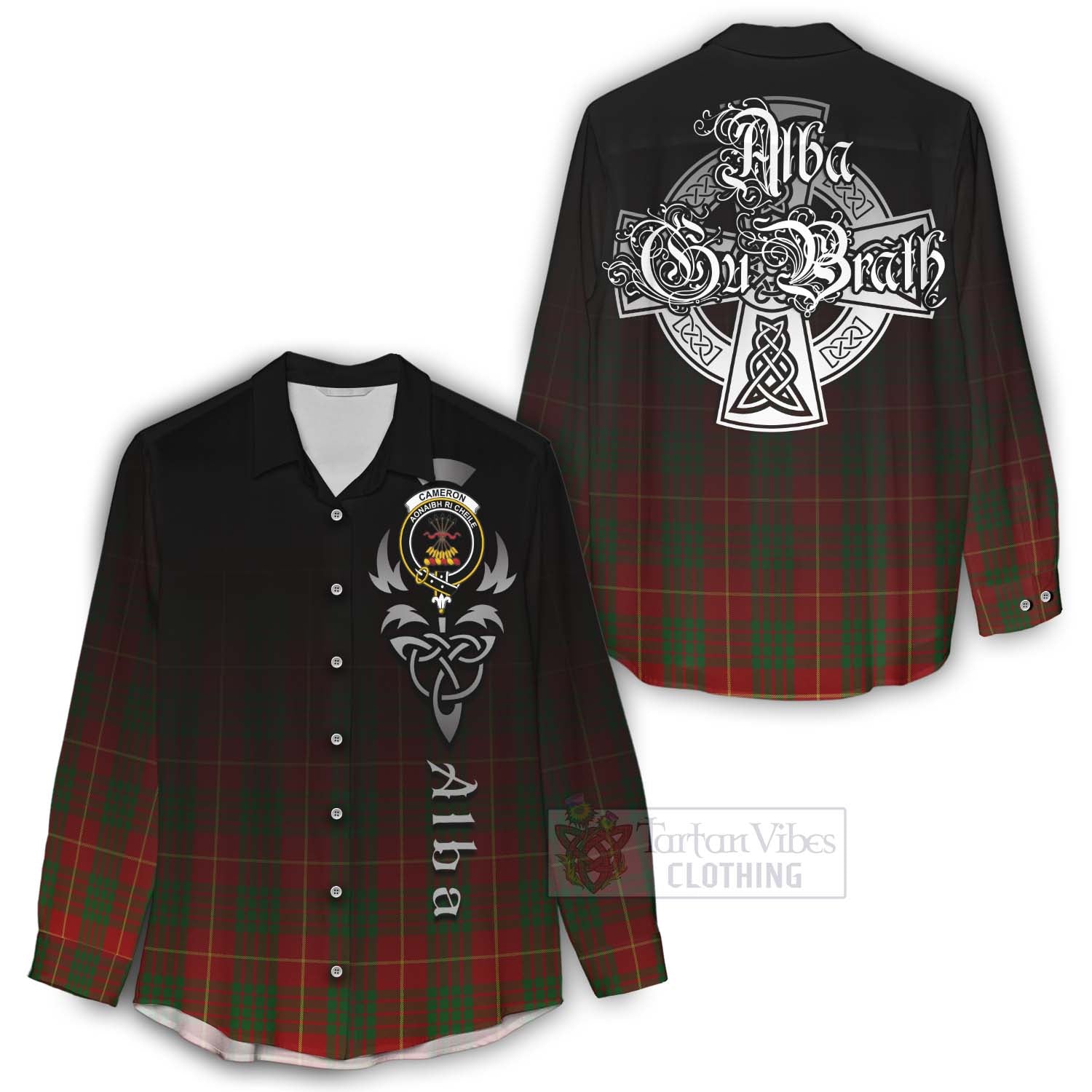 Tartan Vibes Clothing Cameron Tartan Women's Casual Shirt Featuring Alba Gu Brath Family Crest Celtic Inspired