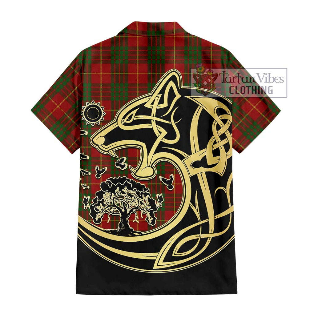 Cameron Tartan Short Sleeve Button Shirt with Family Crest Celtic Wolf Style - Tartan Vibes Clothing