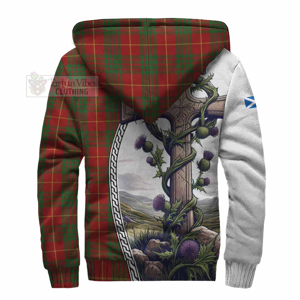 Tartan Vibes Clothing Cameron Tartan Sherpa Hoodie with Family Crest and St. Andrew's Cross Accented by Thistle Vines