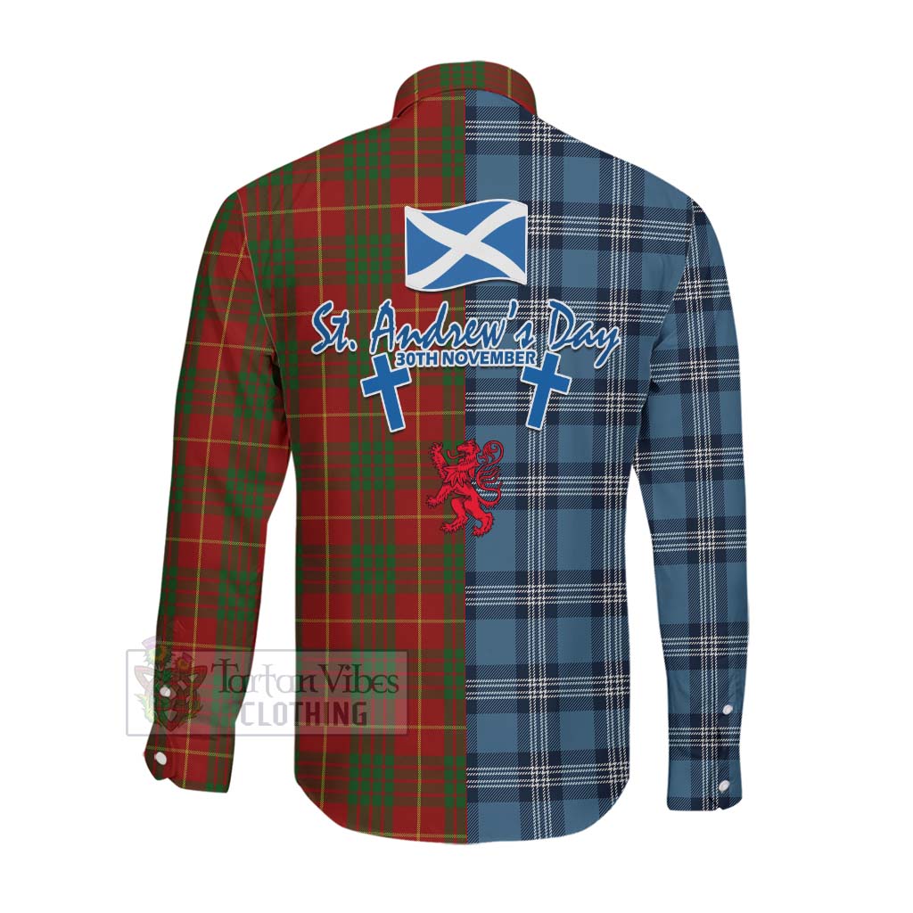 Tartan Vibes Clothing Cameron Tartan Long Sleeve Button Shirt Happy St. Andrew's Day Half Tartan Style