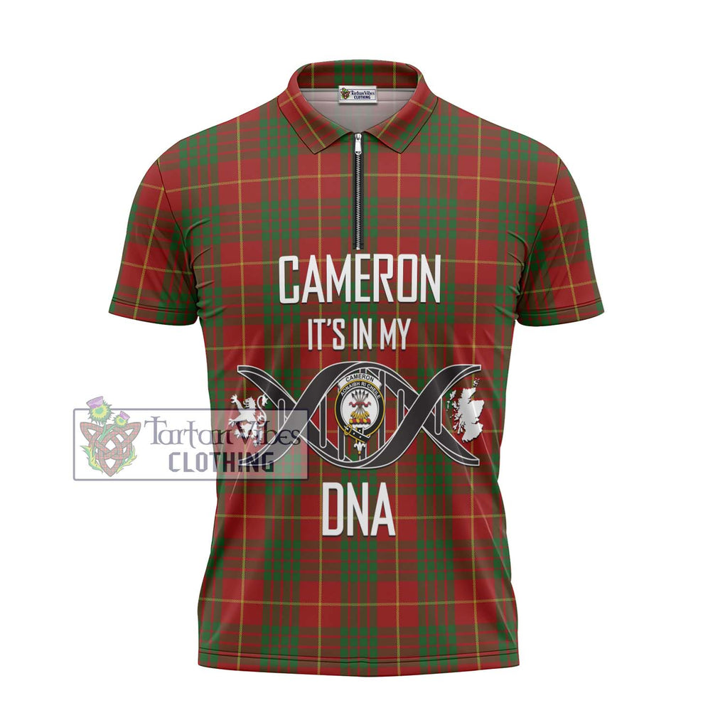 Cameron Tartan Zipper Polo Shirt with Family Crest DNA In Me Style - Tartanvibesclothing Shop