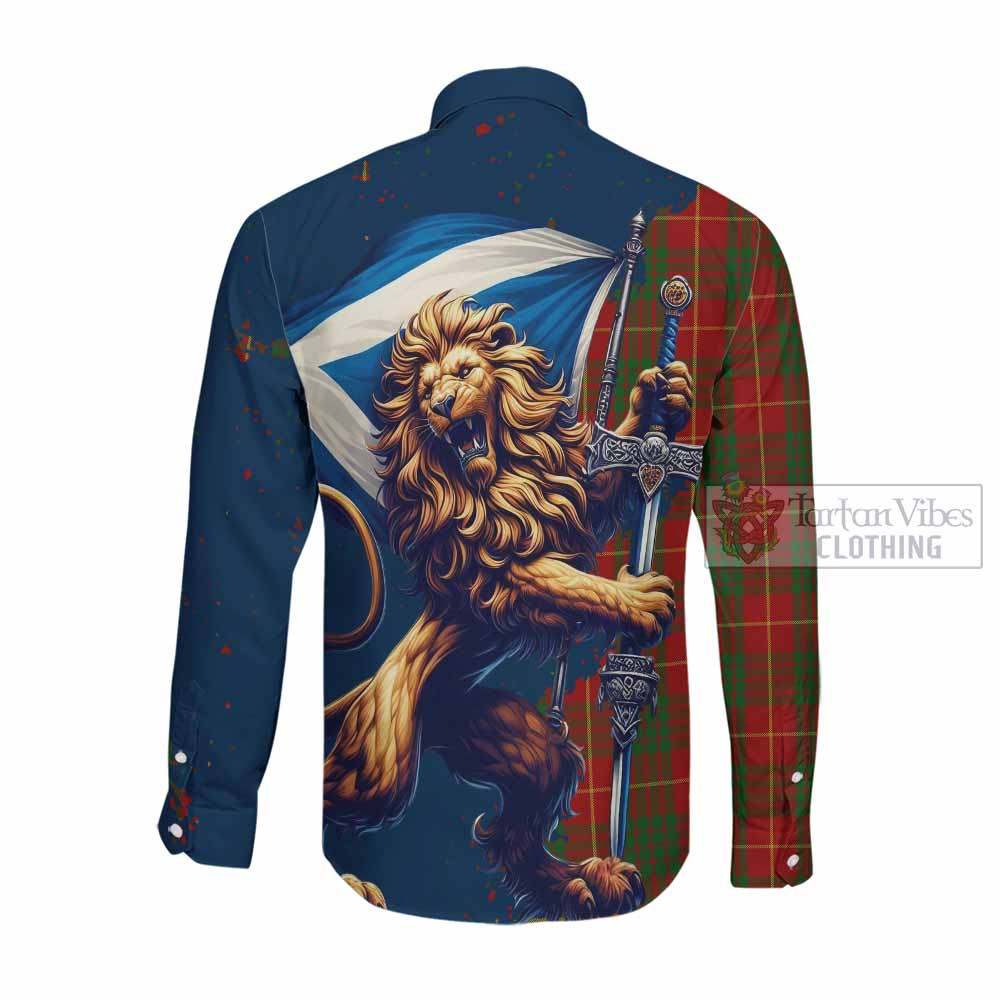 Tartan Vibes Clothing Cameron Tartan Family Crest Long Sleeve Button Shirt with Scottish Majestic Lion