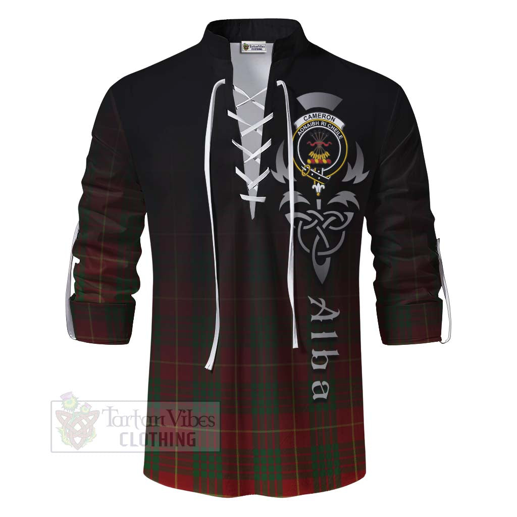 Tartan Vibes Clothing Cameron Tartan Ghillie Kilt Shirt Featuring Alba Gu Brath Family Crest Celtic Inspired