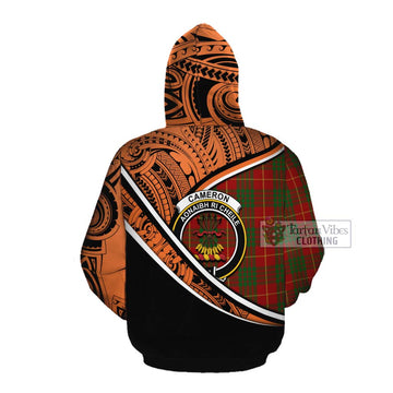 Cameron Crest Tartan Cotton Hoodie with Polynesian Vibes Style - Orange Version