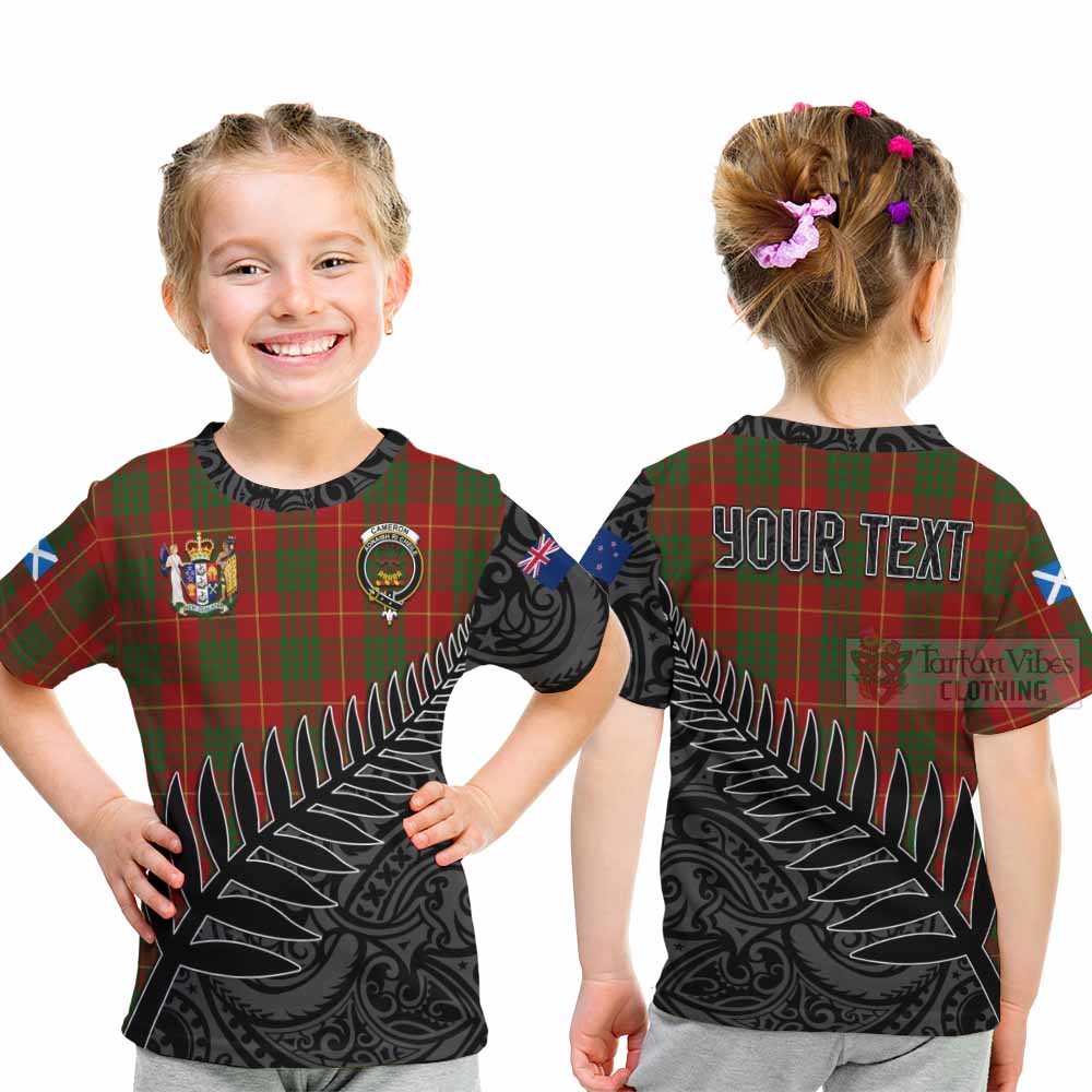 Tartan Vibes Clothing Cameron Crest Tartan Kid T-Shirt with New Zealand Silver Fern Half Style