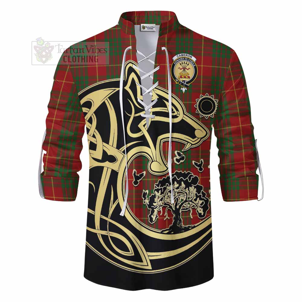 Tartan Vibes Clothing Cameron Tartan Ghillie Kilt Shirt with Family Crest Celtic Wolf Style