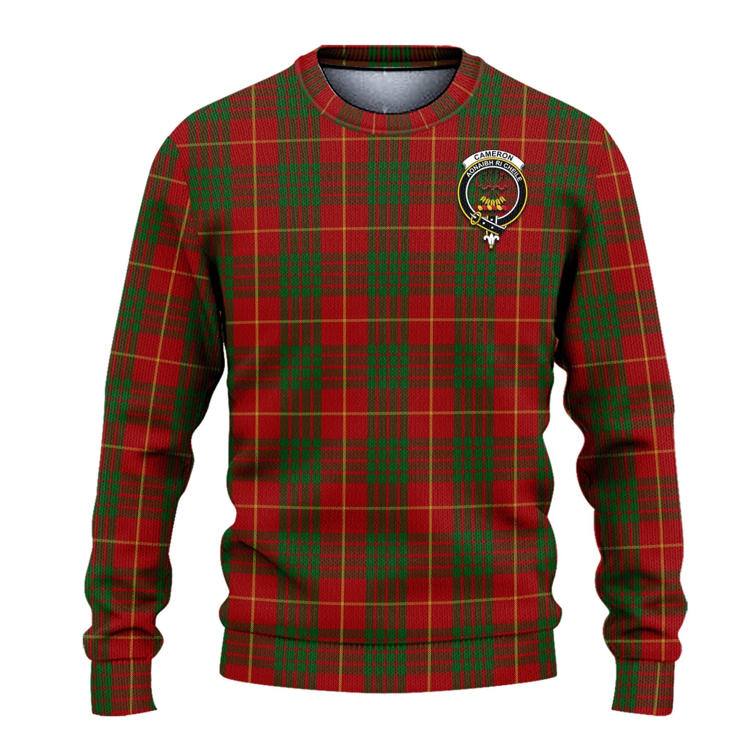 Cameron Tartan Knitted Sweater with Family Crest - Tartanvibesclothing