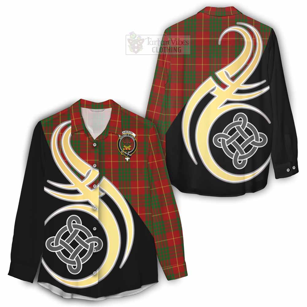 Tartan Vibes Clothing Cameron Tartan Women's Casual Shirt with Family Crest and Celtic Symbol Style