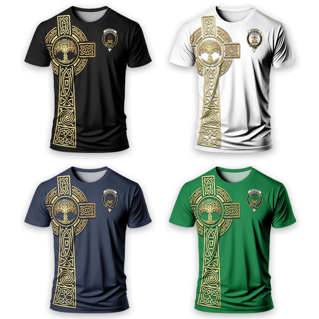 Cameron Clan Mens T-Shirt with Golden Celtic Tree Of Life - Tartanvibesclothing