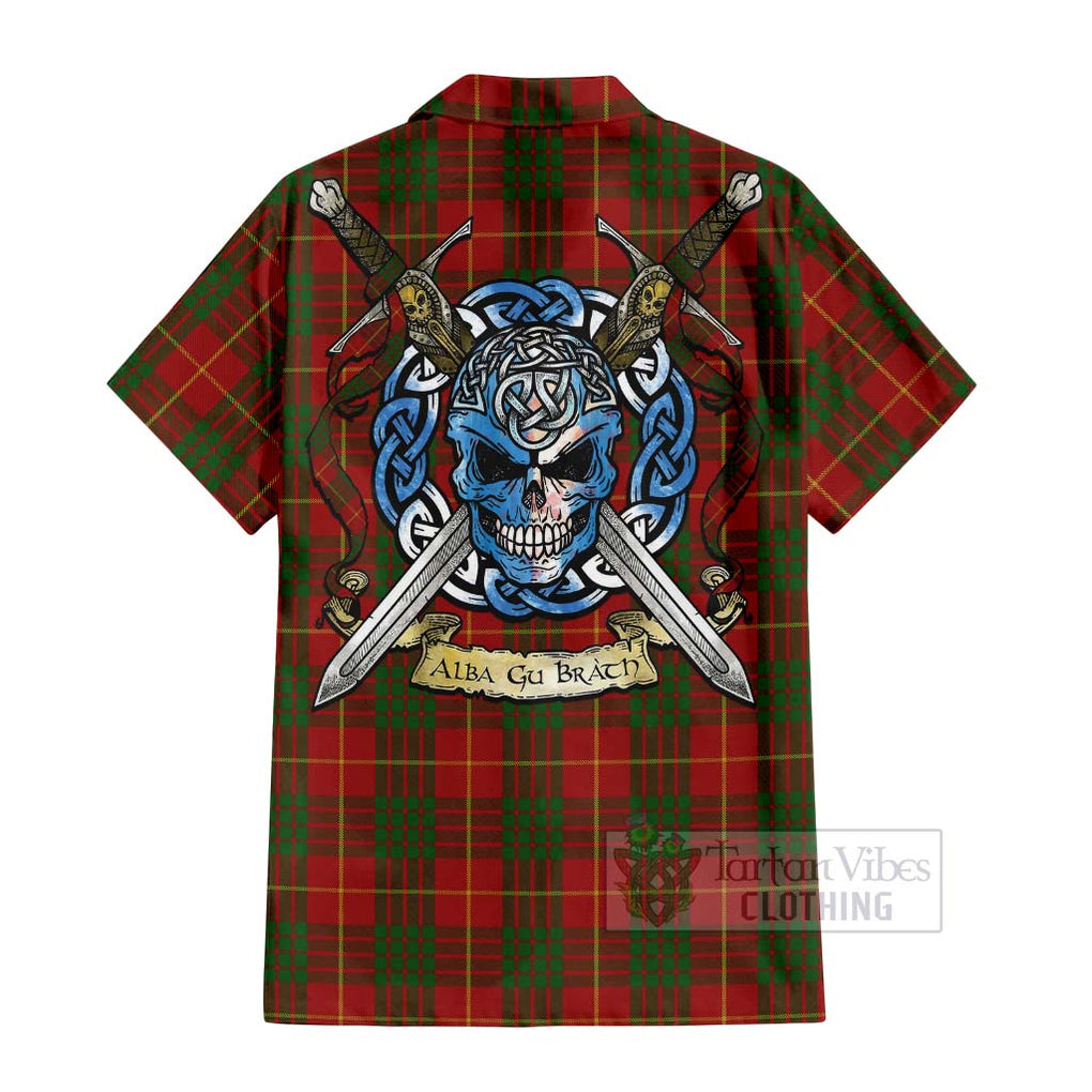 Tartan Vibes Clothing Cameron Tartan Short Sleeve Button Shirt with Family Crest Celtic Skull Style