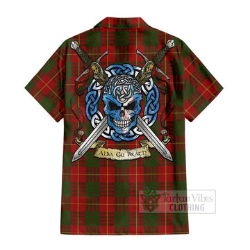 Cameron Tartan Short Sleeve Button Shirt with Family Crest Celtic Skull Style