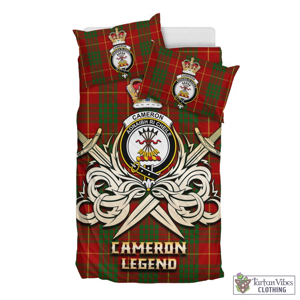 Tartan Vibes Clothing Cameron Tartan Bedding Set with Clan Crest and the Golden Sword of Courageous Legacy