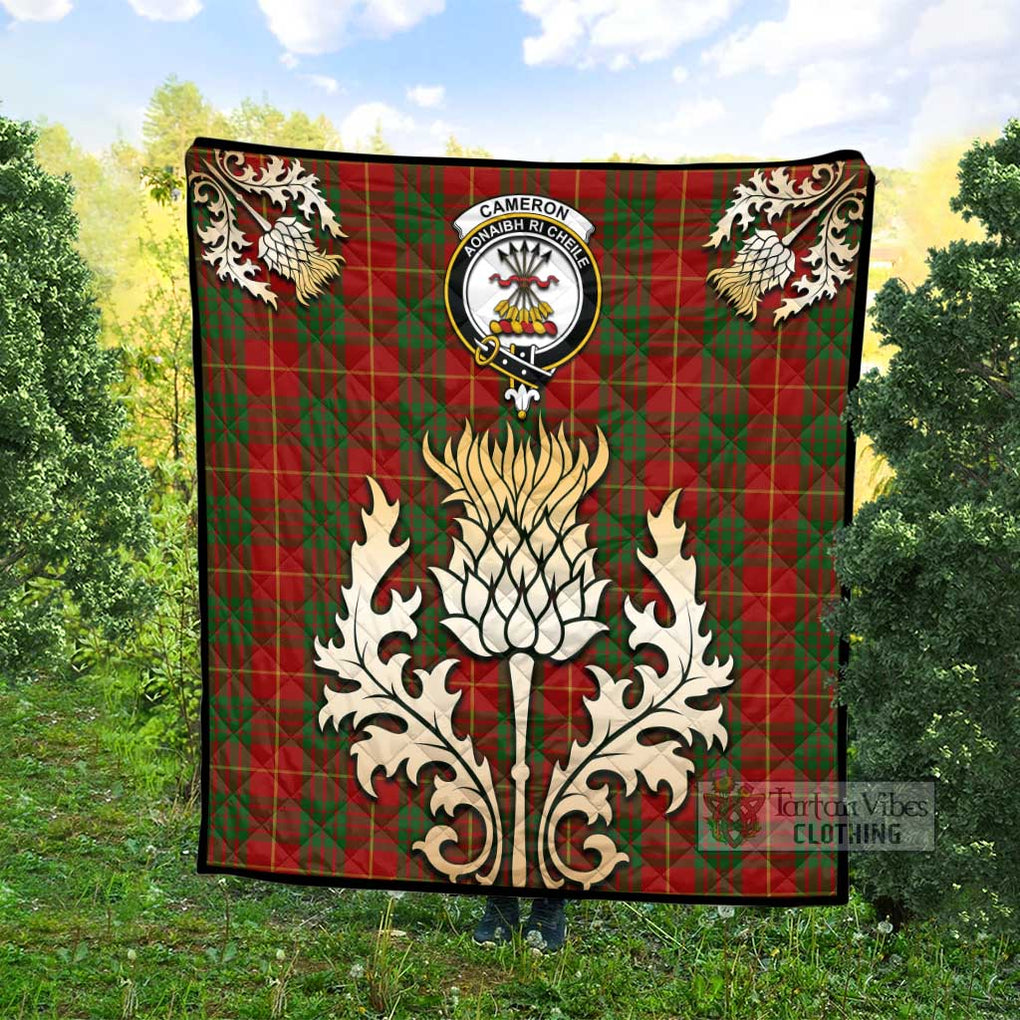 Tartan Vibes Clothing Cameron Tartan Quilt with Family Crest and Golden Thistle Style