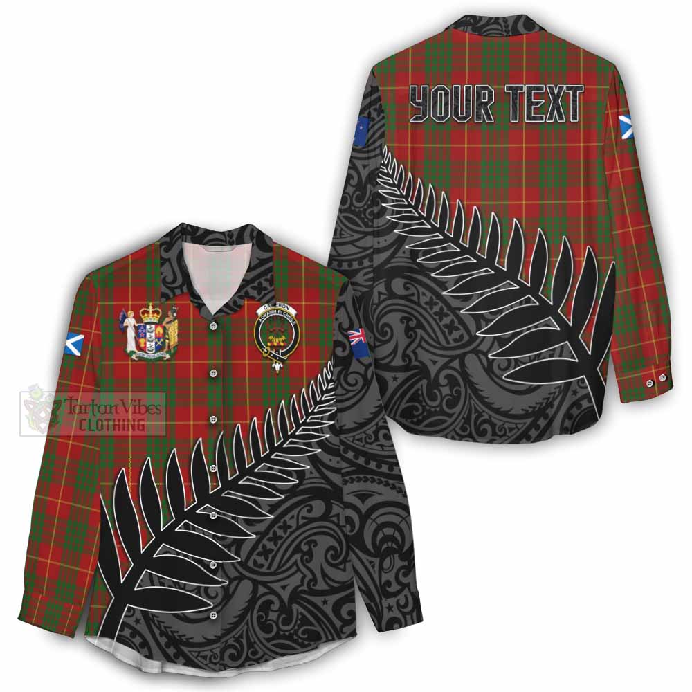 Tartan Vibes Clothing Cameron Crest Tartan Women's Casual Shirt with New Zealand Silver Fern Half Style