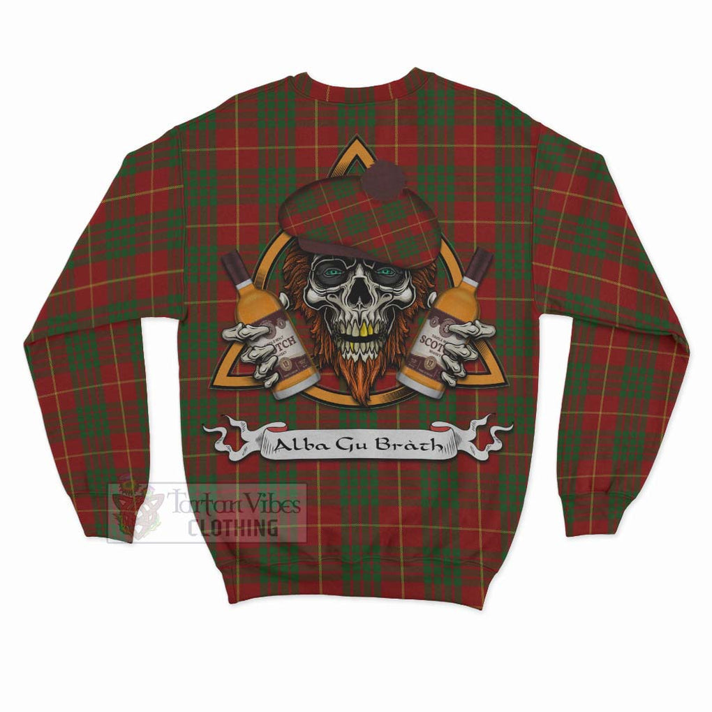 Tartan Vibes Clothing Cameron Tartan Sweatshirt with Family Crest and Bearded Skull Holding Bottles of Whiskey