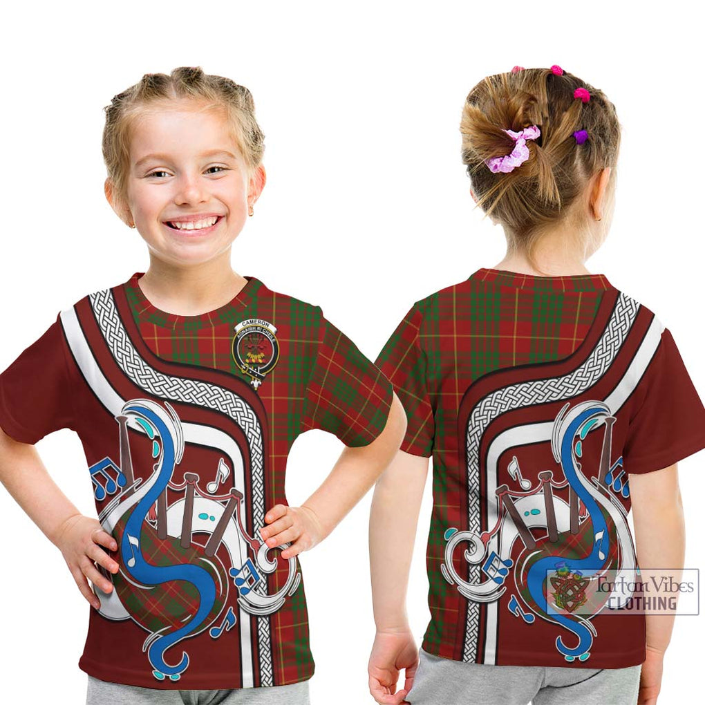 Tartan Vibes Clothing Cameron Tartan Kid T-Shirt with Epic Bagpipe Style