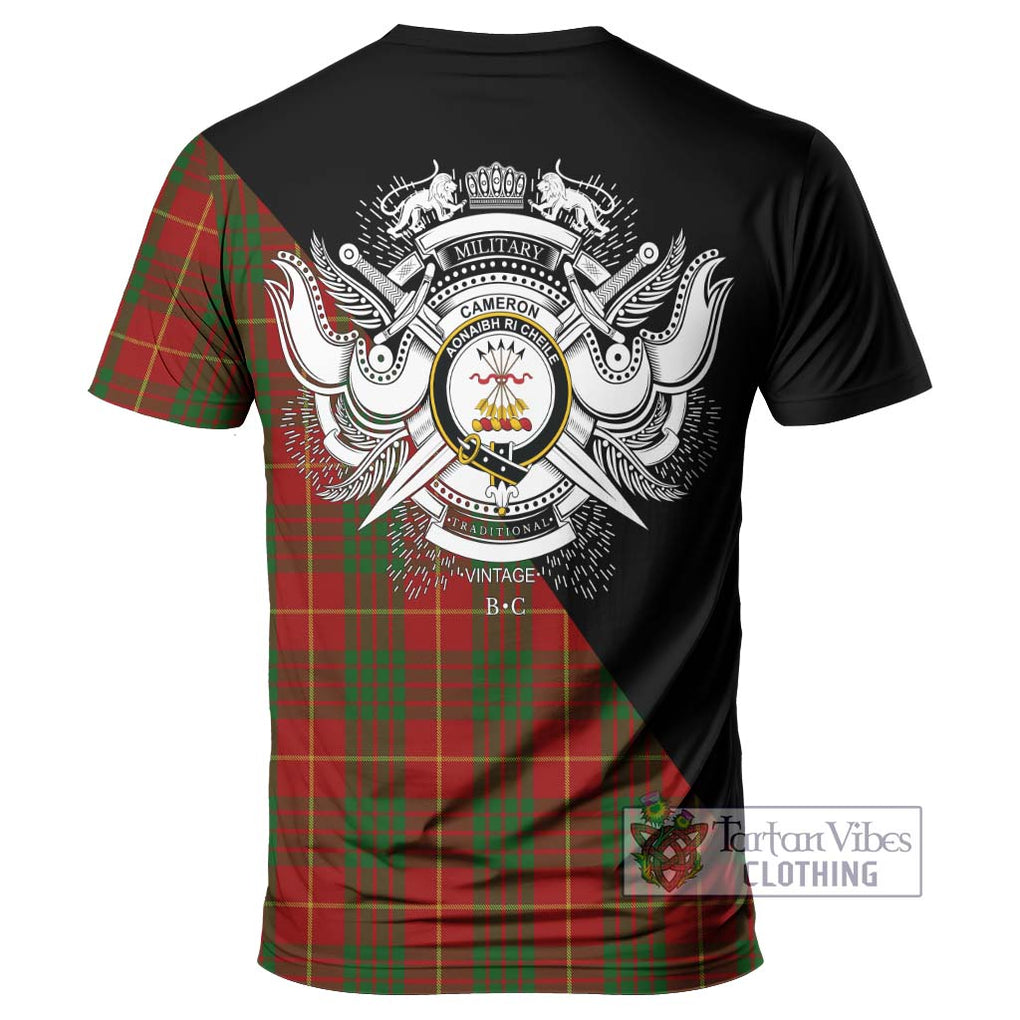 Cameron Tartan T-Shirt with Family Crest and Military Logo Style - Tartanvibesclothing Shop