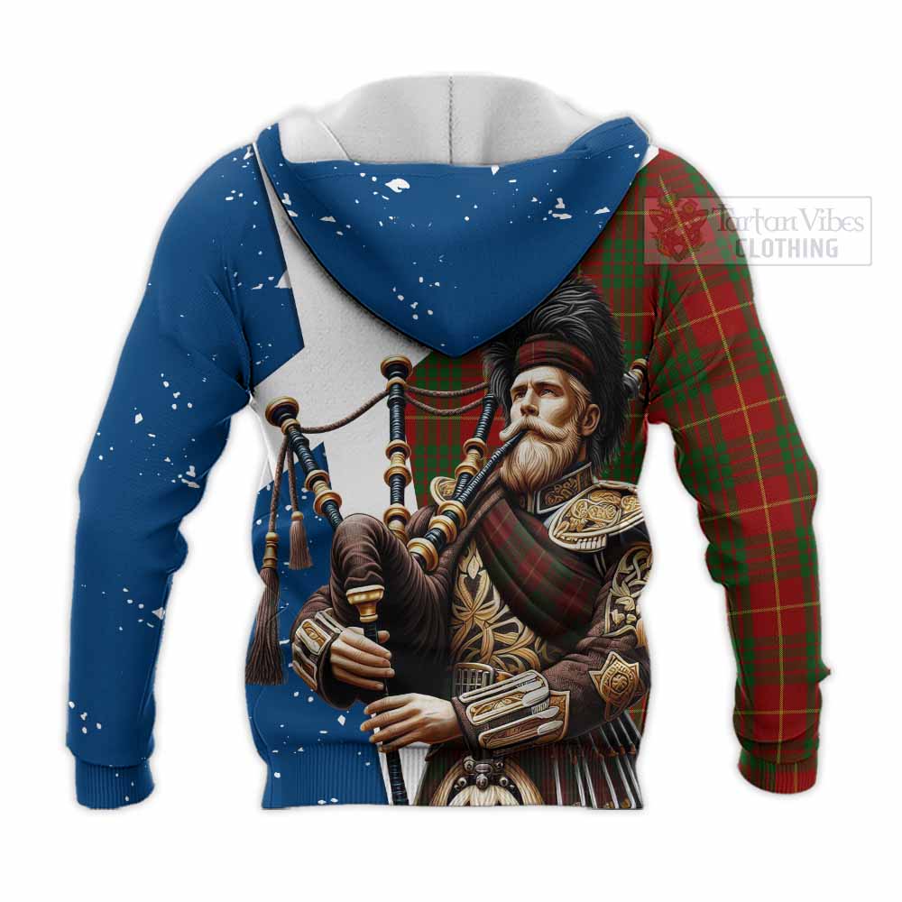 Tartan Vibes Clothing Cameron Tartan Knitted Hoodie with Family Crest Scottish Bagpiper Vibes