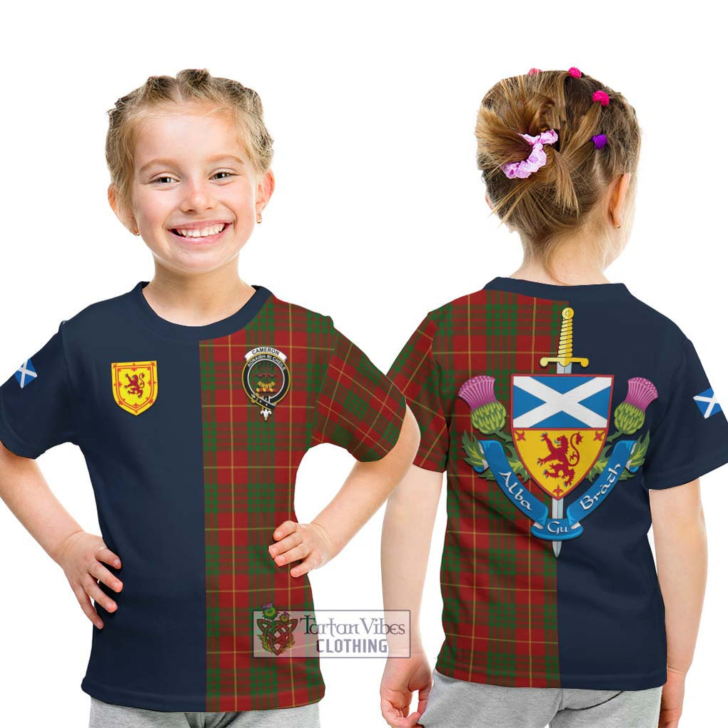 Tartan Vibes Clothing Cameron Tartan Kid T-Shirt with Scottish Lion Royal Arm Half Style