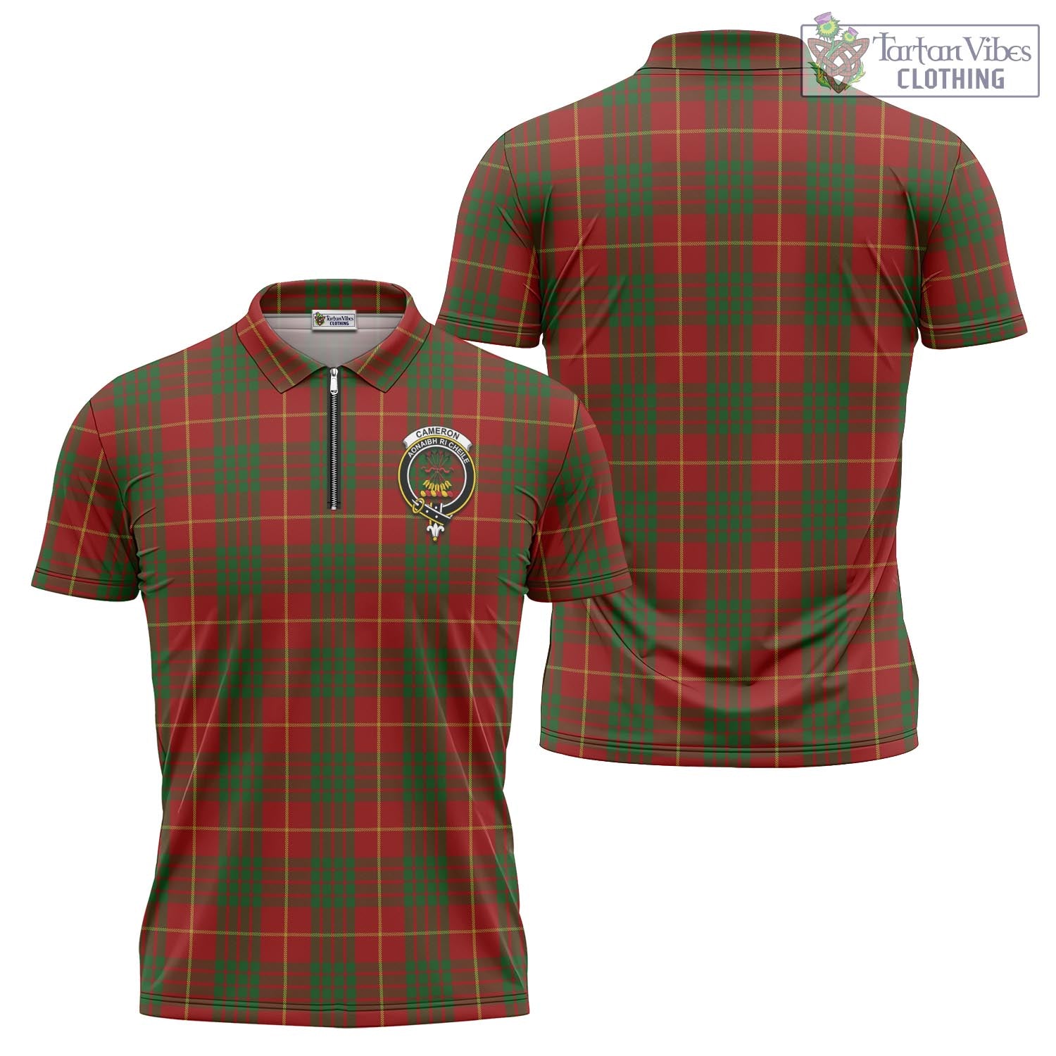 Tartan Vibes Clothing Cameron Tartan Zipper Polo Shirt with Family Crest